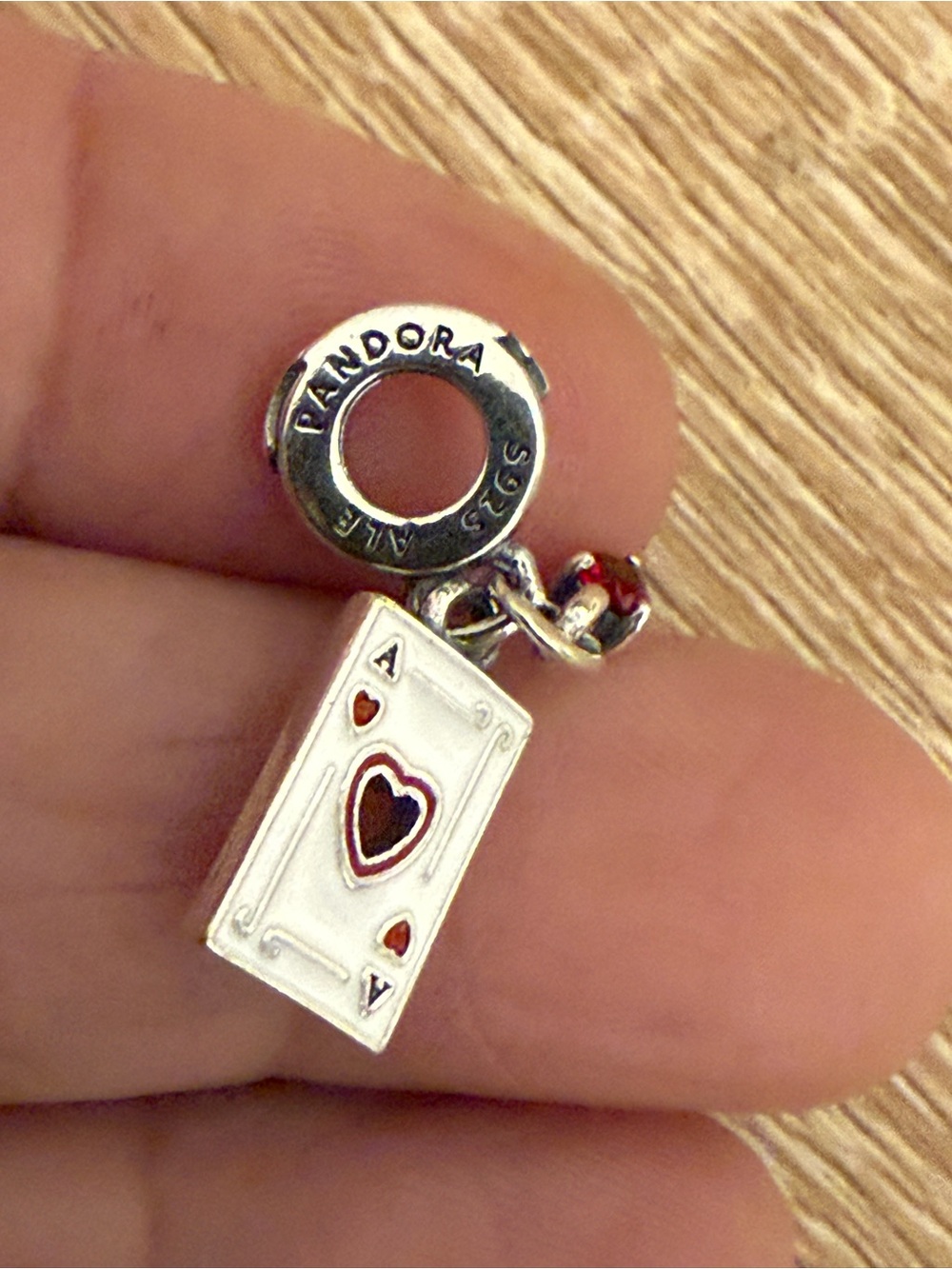 Pandora Silver Ace of Hearts Dangle Charm - Red Accent - Picture 3 of 7